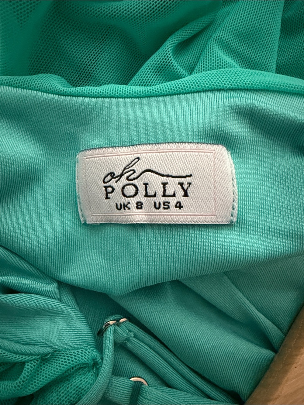 Oh Polly Green Ruched Spaghetti Strap Open Back Mini Dress - Picture 3 of 3